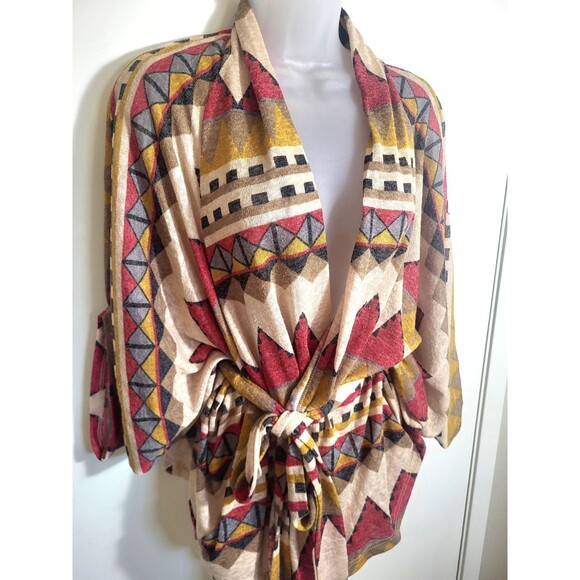 Freeway Aztec Western Boho Southwestern Sante Fe Belted Cape Cardigan L - Picture 3 of 11